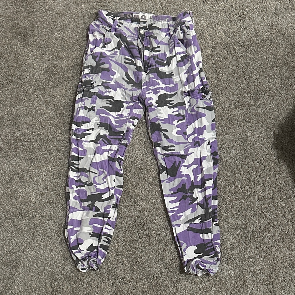 Purple High Rise Camouflage Cargo Pants